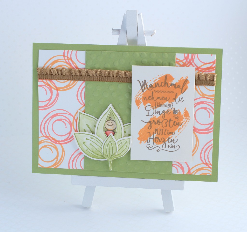 Stampin up Im Herzen, Stampin up Friends & Flowers, Babykarte, Swirly Bird, kreative Naschkatze - 1